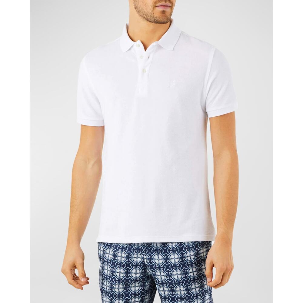 Vilebrequin Men Solid Terry Polo Shirt Short Sleeve Pullover Style White Size XL